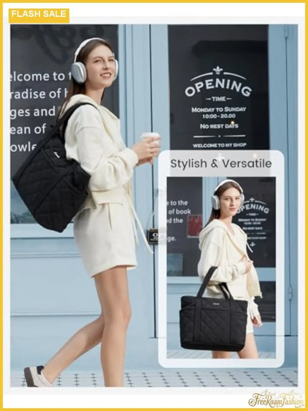 LOVEVOOK Puffer Tote Bag for Women, Puffy Work Handbag with Cup Holder, Zipper